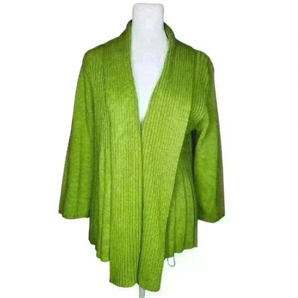 D&Co Denim & Co Large Green Open Front Cardigan Woman Size XS - Picture 1 of 7